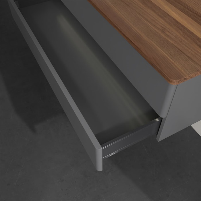 Villeroy & Boch Antao Waschbeckenunterschrank, 120 x 36 cm, 2 Auszüge mit LED-Licht, Front ohne Struktur, mit Hahnloch, für Waschtisch links