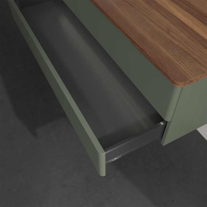 Villeroy & Boch Antao Waschbeckenunterschrank, 120 x 36 cm, 2 Auszüge mit LED-Licht, Front ohne Struktur, mit Hahnloch, für Waschtisch links