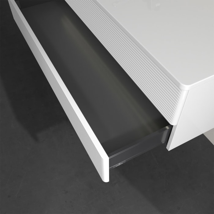 Villeroy & Boch Antao Waschbeckenunterschrank, 120 x 36 cm, 2 Auszüge mit LED-Licht, Front mit Struktur, ohne Hahnloch, für Waschtisch links