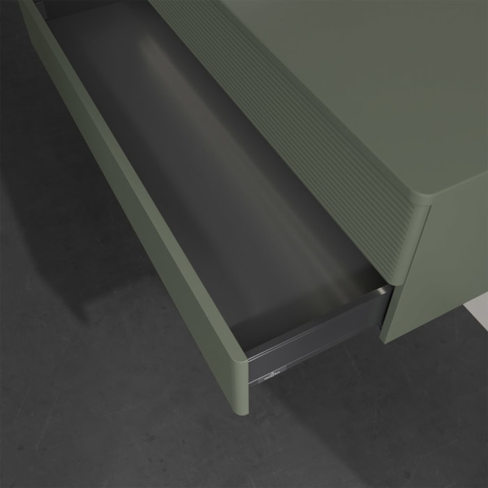 Villeroy & Boch Antao Waschbeckenunterschrank, 120 x 36 cm, 2 Auszüge mit LED-Licht, Front mit Struktur, ohne Hahnloch, für Waschtisch links