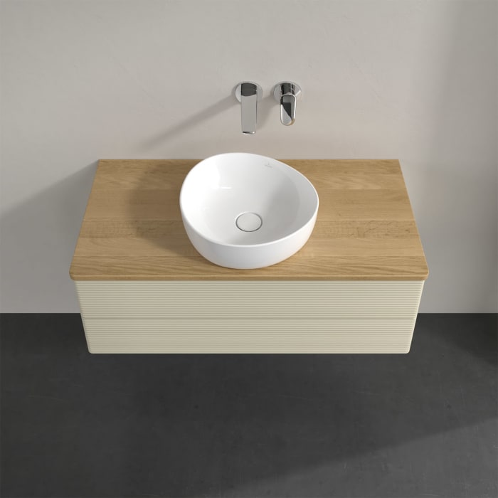 Villeroy & Boch Antao Waschbeckenunterschrank, 100 x 36 cm, 2 Auszüge mit LED-Licht, Front mit Struktur, ohne Hahnloch