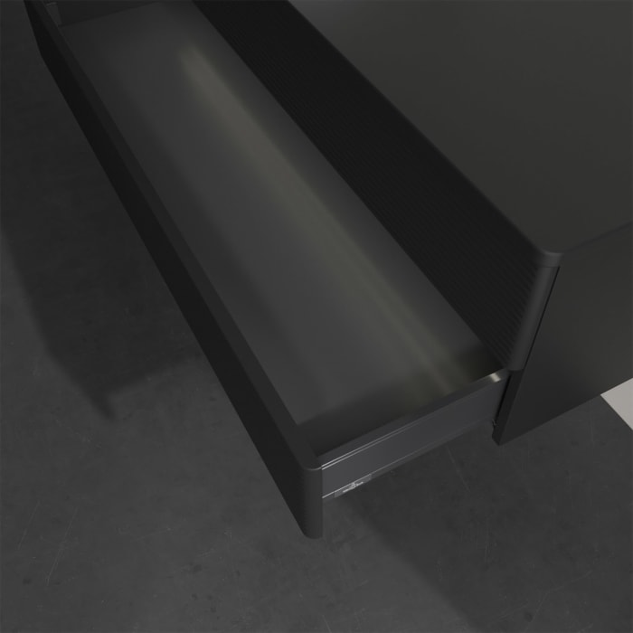 Villeroy & Boch Antao Waschbeckenunterschrank, 120 x 36 cm, 2 Auszüge mit LED-Licht, Front mit Struktur, ohne Hahnloch, für Waschtisch links