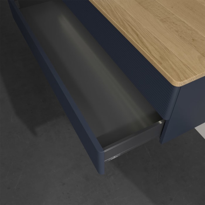 Villeroy & Boch Antao Waschbeckenunterschrank, 120 x 36 cm, 2 Auszüge mit LED-Licht, Front mit Struktur, ohne Hahnloch, für Waschtisch links