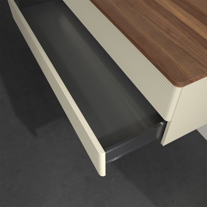 Villeroy & Boch Antao Waschbeckenunterschrank, 120 x 36 cm, 2 Auszüge mit LED-Licht, Front mit Struktur, ohne Hahnloch, für Waschtisch links