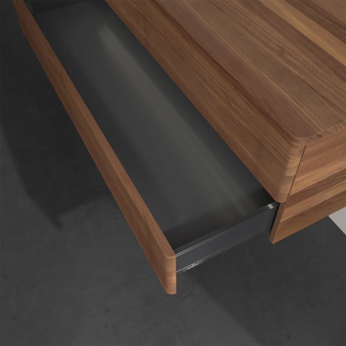 Villeroy & Boch Antao Waschbeckenunterschrank, 120 x 36 cm, 2 Auszüge mit LED-Licht, Front mit Struktur, ohne Hahnloch, für Waschtisch links