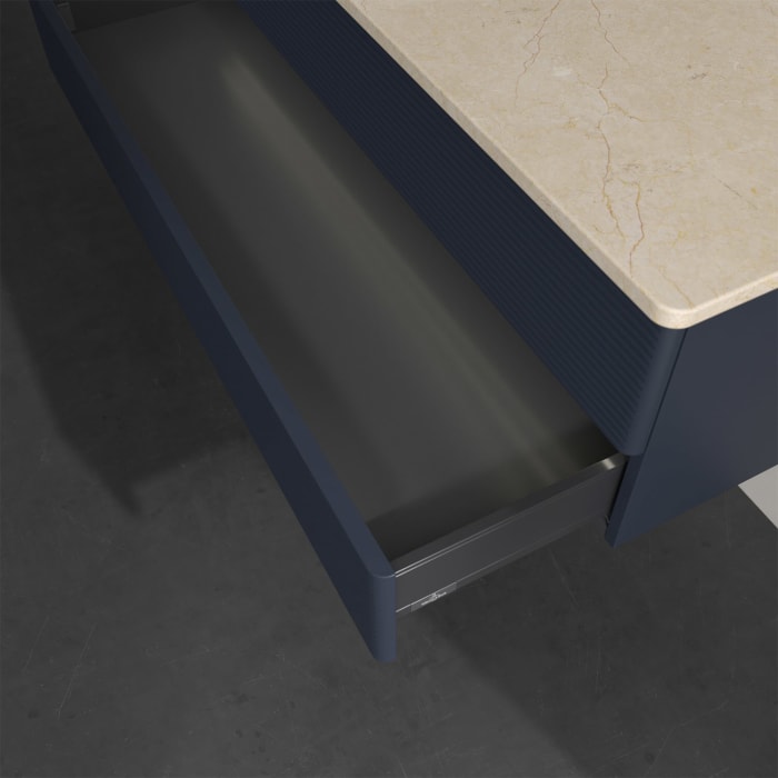 Villeroy & Boch Antao Waschbeckenunterschrank, 120 x 36 cm, 2 Auszüge mit LED-Licht, Front mit Struktur, ohne Hahnloch, für Waschtisch links