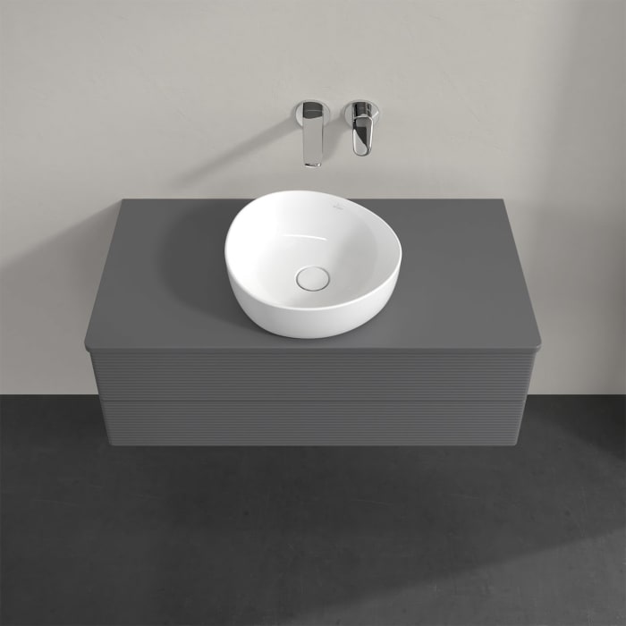 Villeroy & Boch Antao Waschbeckenunterschrank, 100 x 36 cm, 2 Auszüge mit LED-Licht, Front mit Struktur, mit Hahnloch