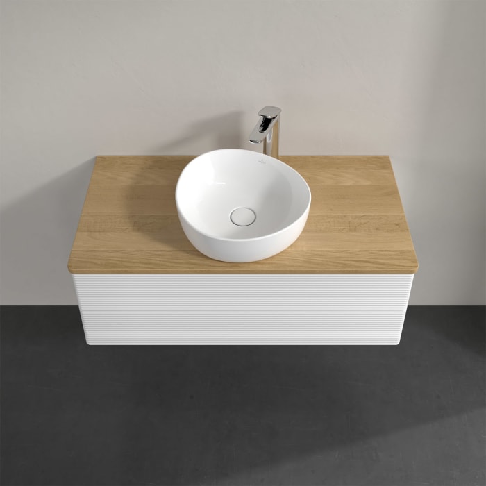 Villeroy & Boch Antao Waschbeckenunterschrank, 100 x 36 cm, 2 Auszüge mit LED-Licht, Front mit Struktur, mit Hahnloch