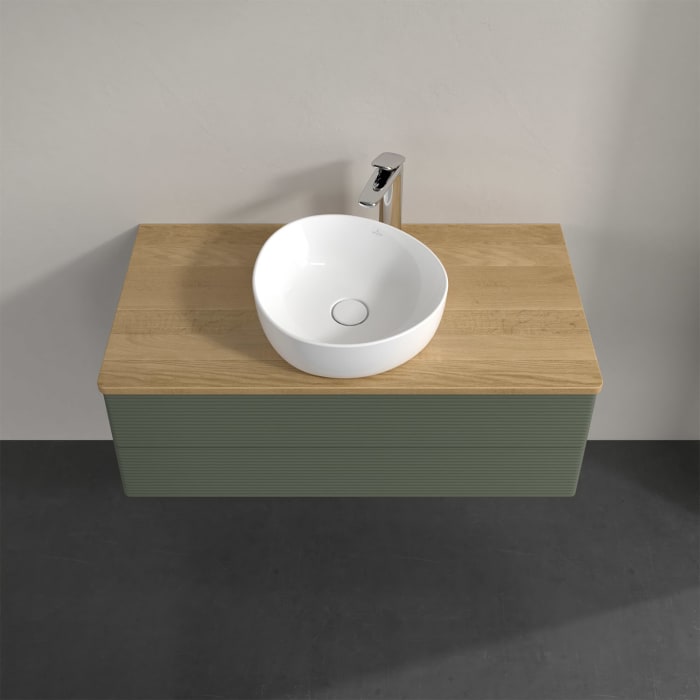 Villeroy & Boch Antao Waschbeckenunterschrank, 100 x 36 cm, 2 Auszüge mit LED-Licht, Front mit Struktur, mit Hahnloch