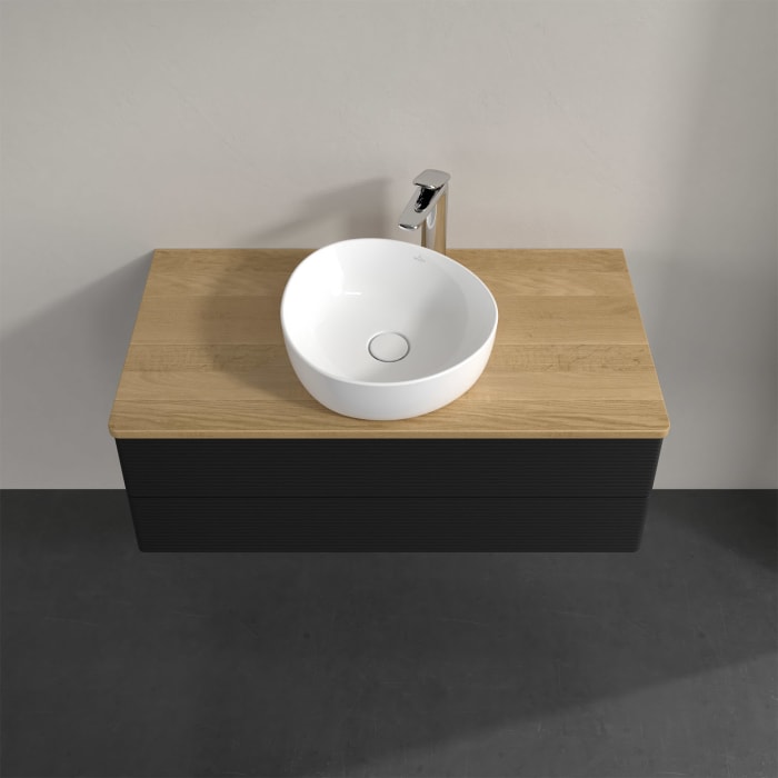 Villeroy & Boch Antao Waschbeckenunterschrank, 100 x 36 cm, 2 Auszüge mit LED-Licht, Front mit Struktur, mit Hahnloch