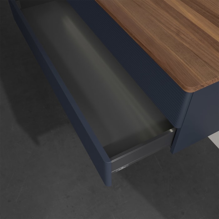 Villeroy & Boch Antao Waschbeckenunterschrank, 120 x 36 cm, 2 Auszüge mit LED-Licht, Front mit Struktur, mit Hahnloch, für Waschtisch links