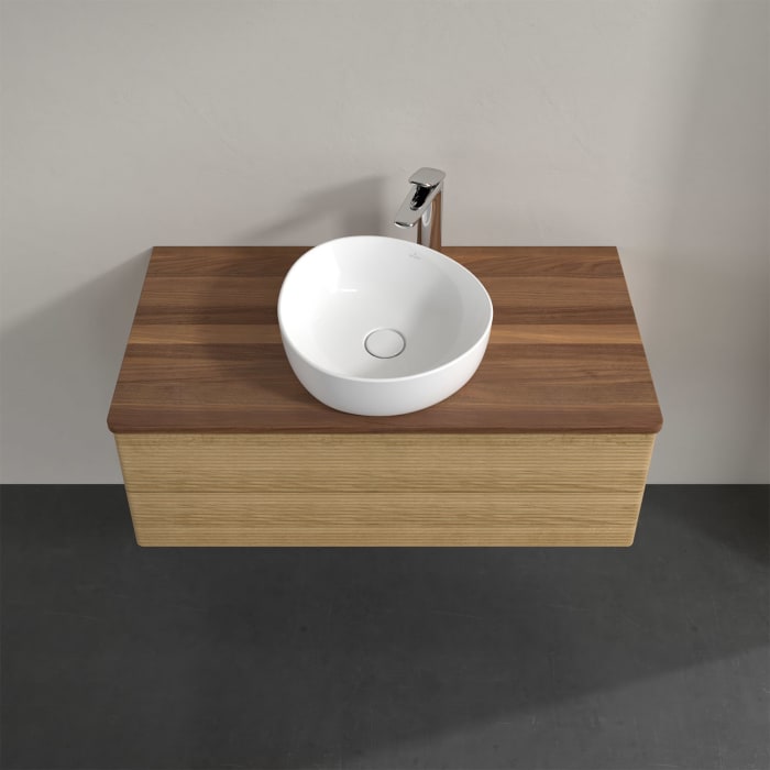 Villeroy & Boch Antao Waschbeckenunterschrank, 100 x 36 cm, 2 Auszüge mit LED-Licht, Front mit Struktur, mit Hahnloch