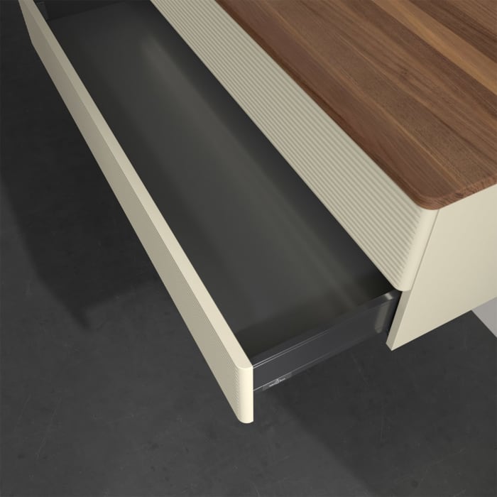 Villeroy & Boch Antao Waschbeckenunterschrank, 120 x 36 cm, 2 Auszüge mit LED-Licht, Front mit Struktur, mit Hahnloch, für Waschtisch links