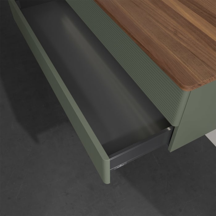 Villeroy & Boch Antao Waschbeckenunterschrank, 120 x 36 cm, 2 Auszüge mit LED-Licht, Front mit Struktur, mit Hahnloch, für Waschtisch links