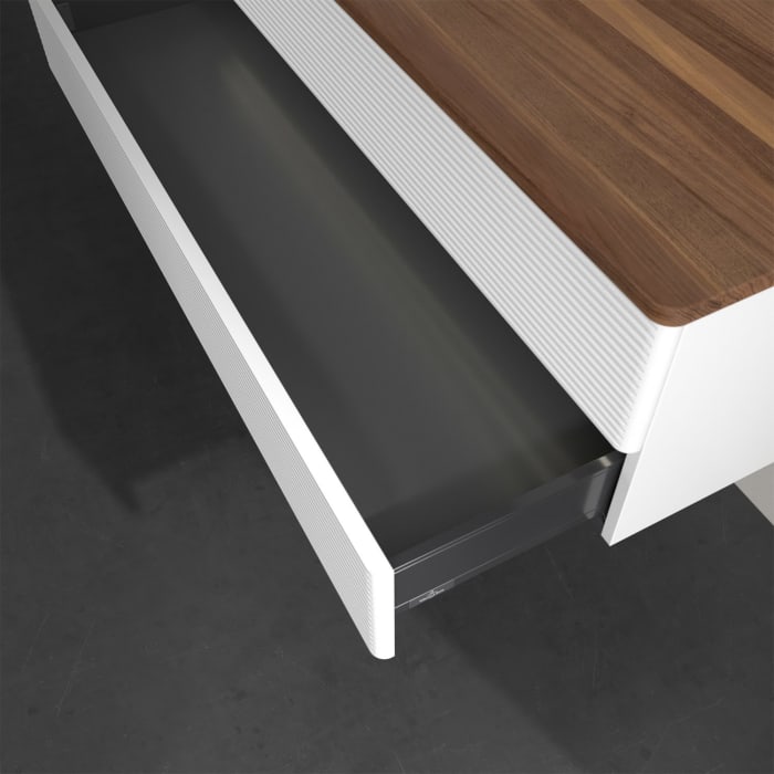 Villeroy & Boch Antao Waschbeckenunterschrank, 120 x 36 cm, 2 Auszüge mit LED-Licht, Front mit Struktur, mit Hahnloch, für Waschtisch links