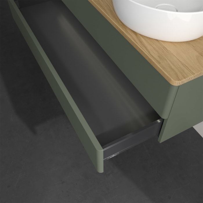 Villeroy & Boch Antao Waschbeckenunterschrank, 120 x 36 cm, 2 Auszüge mit LED-Licht, Front ohne Struktur, ohne Hahnloch, für Waschtisch rechts