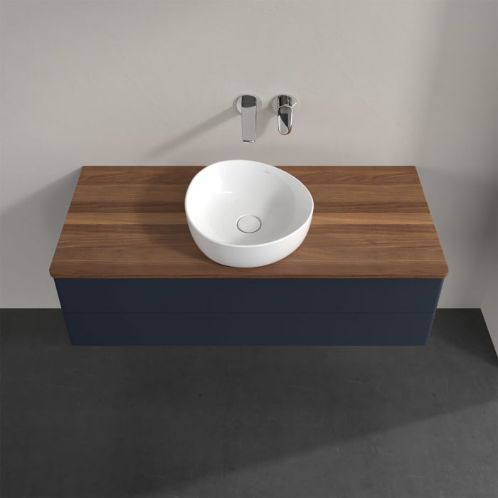 Villeroy & Boch Antao Waschbeckenunterschrank, 120 x 36 cm, 2 Auszüge mit LED-Licht, Front ohne Struktur, ohne Hahnloch, für Waschtisch mittig