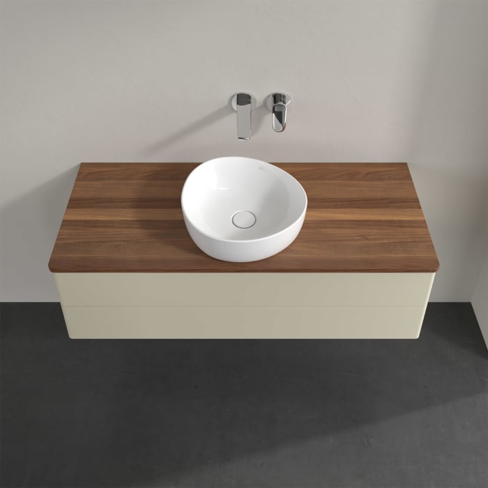 Villeroy & Boch Antao Waschbeckenunterschrank, 120 x 36 cm, 2 Auszüge mit LED-Licht, Front ohne Struktur, ohne Hahnloch, für Waschtisch mittig