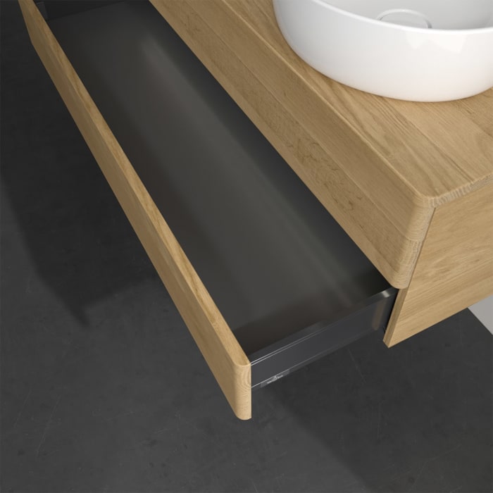 Villeroy & Boch Antao Waschbeckenunterschrank, 120 x 36 cm, 2 Auszüge mit LED-Licht, Front ohne Struktur, ohne Hahnloch, für Waschtisch rechts