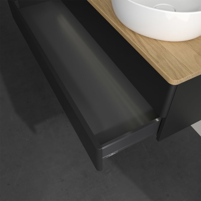 Villeroy & Boch Antao Waschbeckenunterschrank, 120 x 36 cm, 2 Auszüge mit LED-Licht, Front ohne Struktur, ohne Hahnloch, für Waschtisch rechts