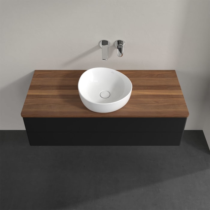 Villeroy & Boch Antao Waschbeckenunterschrank, 120 x 36 cm, 2 Auszüge mit LED-Licht, Front ohne Struktur, ohne Hahnloch, für Waschtisch mittig