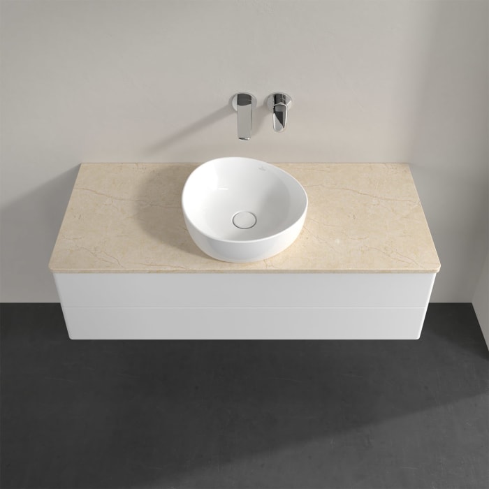 Villeroy & Boch Antao Waschbeckenunterschrank, 120 x 36 cm, 2 Auszüge mit LED-Licht, Front ohne Struktur, ohne Hahnloch, für Waschtisch mittig