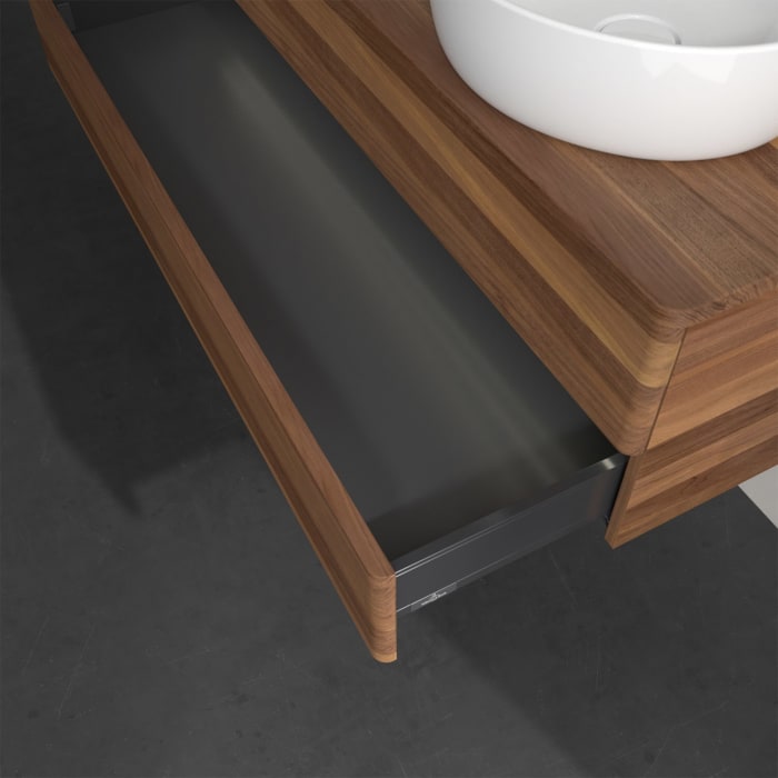 Villeroy & Boch Antao Waschbeckenunterschrank, 120 x 36 cm, 2 Auszüge mit LED-Licht, Front ohne Struktur, ohne Hahnloch, für Waschtisch rechts