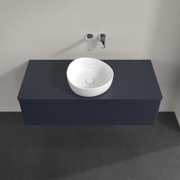 Villeroy & Boch Antao Waschbeckenunterschrank, 120 x 36 cm, 2 Auszüge mit LED-Licht, Front ohne Struktur, mit Hahnloch, für Waschtisch mittig