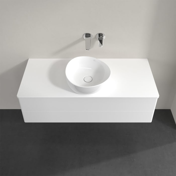 Villeroy & Boch Antao Waschbeckenunterschrank, 120 x 36 cm, 2 Auszüge mit LED-Licht, Front ohne Struktur, mit Hahnloch, für Waschtisch mittig