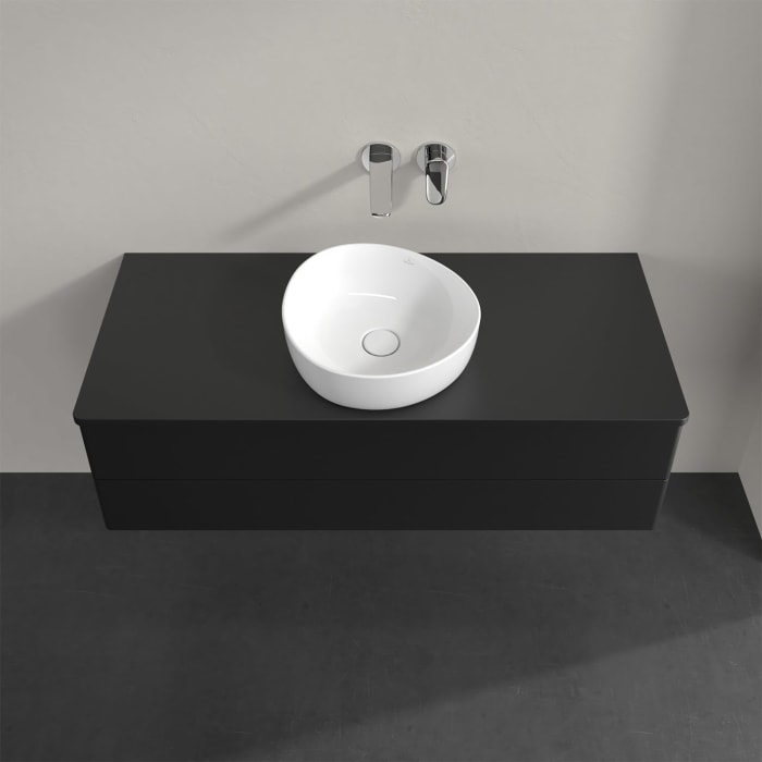 Villeroy & Boch Antao Waschbeckenunterschrank, 120 x 36 cm, 2 Auszüge mit LED-Licht, Front ohne Struktur, mit Hahnloch, für Waschtisch mittig