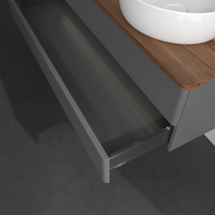 Villeroy & Boch Antao Waschbeckenunterschrank, 120 x 36 cm, 2 Auszüge mit LED-Licht, Front ohne Struktur, mit Hahnloch, für Waschtisch rechts