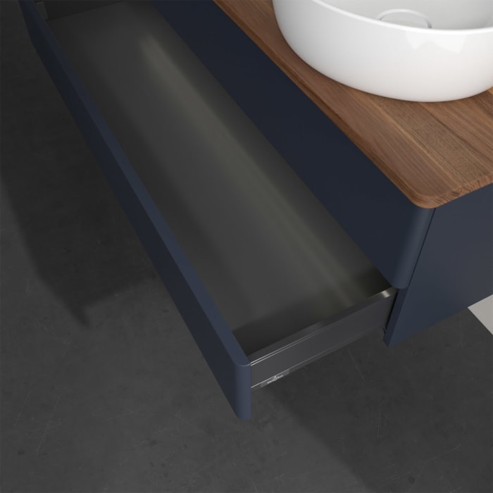 Villeroy & Boch Antao Waschbeckenunterschrank, 120 x 36 cm, 2 Auszüge mit LED-Licht, Front ohne Struktur, mit Hahnloch, für Waschtisch rechts