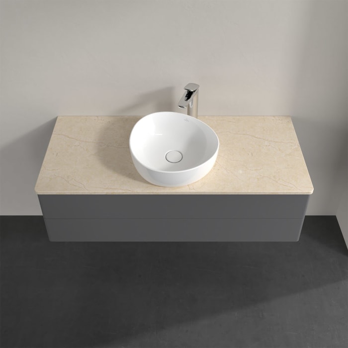 Villeroy & Boch Antao Waschbeckenunterschrank, 120 x 36 cm, 2 Auszüge mit LED-Licht, Front ohne Struktur, mit Hahnloch, für Waschtisch mittig