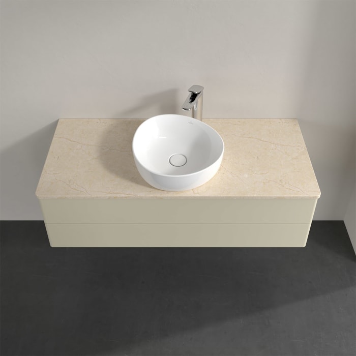 Villeroy & Boch Antao Waschbeckenunterschrank, 120 x 36 cm, 2 Auszüge mit LED-Licht, Front ohne Struktur, mit Hahnloch, für Waschtisch mittig