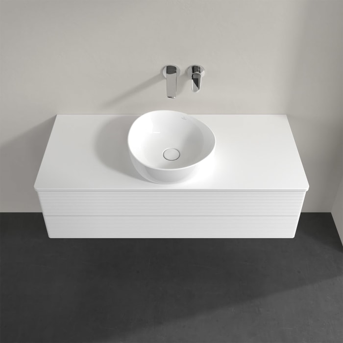 Villeroy & Boch Antao Waschbeckenunterschrank, 120 x 36 cm, 2 Auszüge mit LED-Licht, Front mit Struktur, ohne Hahnloch, für Waschtisch mittig