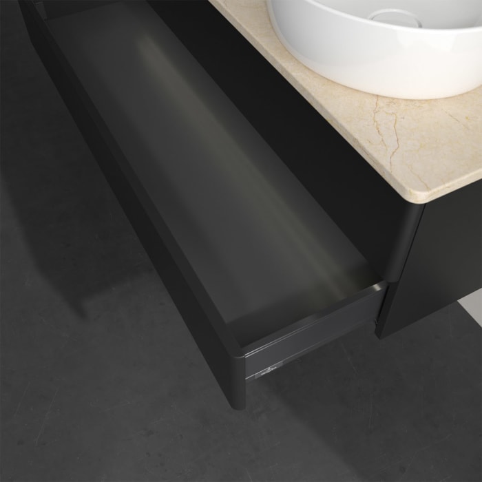 Villeroy & Boch Antao Waschbeckenunterschrank, 120 x 36 cm, 2 Auszüge mit LED-Licht, Front ohne Struktur, mit Hahnloch, für Waschtisch rechts