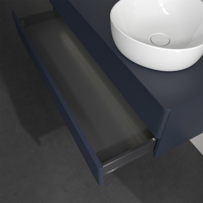 Villeroy & Boch Antao Waschbeckenunterschrank, 120 x 36 cm, 2 Auszüge mit LED-Licht, Front mit Struktur, ohne Hahnloch, für Waschtisch rechts