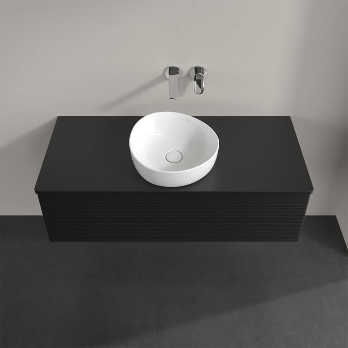 Villeroy & Boch Antao Waschbeckenunterschrank, 120 x 36 cm, 2 Auszüge mit LED-Licht, Front mit Struktur, ohne Hahnloch, für Waschtisch mittig