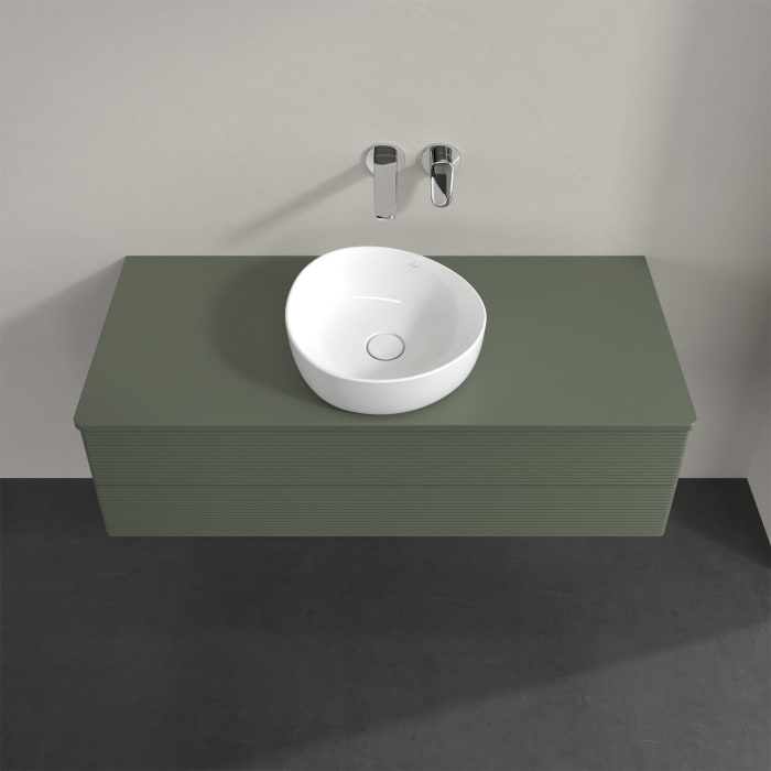 Villeroy & Boch Antao Waschbeckenunterschrank, 120 x 36 cm, 2 Auszüge mit LED-Licht, Front mit Struktur, mit Hahnloch, für Waschtisch mittig