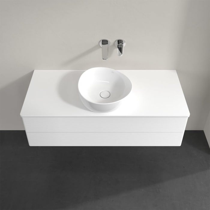 Villeroy & Boch Antao Waschbeckenunterschrank, 120 x 36 cm, 2 Auszüge mit LED-Licht, Front mit Struktur, mit Hahnloch, für Waschtisch mittig