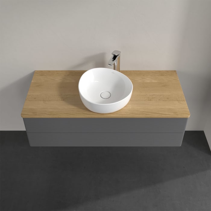 Villeroy & Boch Antao Waschbeckenunterschrank, 120 x 36 cm, 2 Auszüge mit LED-Licht, Front mit Struktur, mit Hahnloch, für Waschtisch mittig