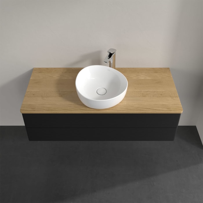 Villeroy & Boch Antao Waschbeckenunterschrank, 120 x 36 cm, 2 Auszüge mit LED-Licht, Front mit Struktur, mit Hahnloch, für Waschtisch mittig