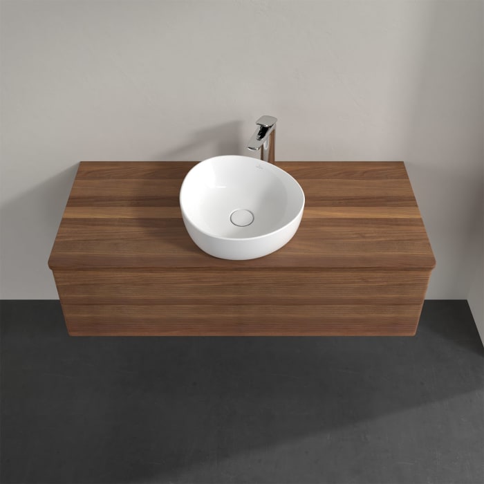 Villeroy & Boch Antao Waschbeckenunterschrank, 120 x 36 cm, 2 Auszüge mit LED-Licht, Front mit Struktur, mit Hahnloch, für Waschtisch mittig