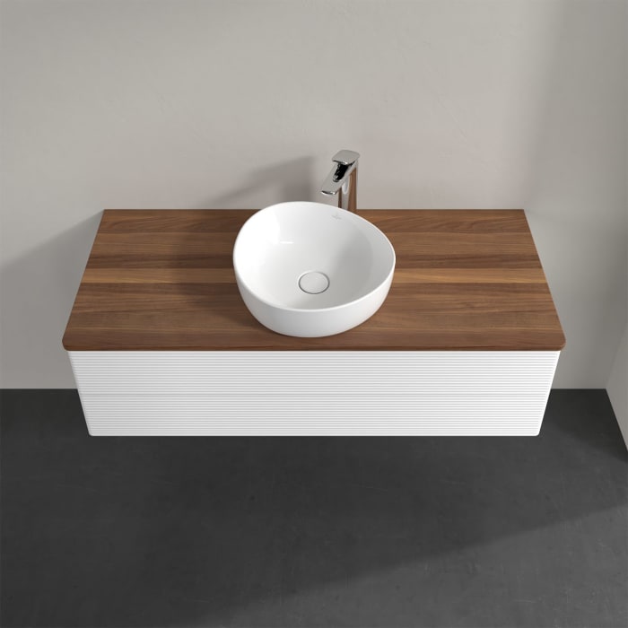 Villeroy & Boch Antao Waschbeckenunterschrank, 120 x 36 cm, 2 Auszüge mit LED-Licht, Front mit Struktur, mit Hahnloch, für Waschtisch mittig