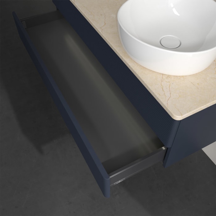 Villeroy & Boch Antao Waschbeckenunterschrank, 120 x 36 cm, 2 Auszüge mit LED-Licht, Front mit Struktur, mit Hahnloch, für Waschtisch rechts