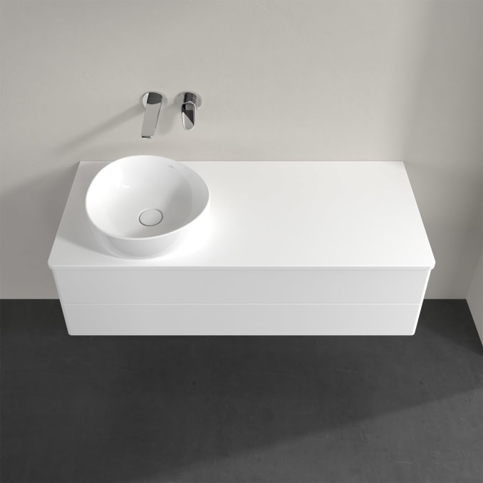 Villeroy & Boch Antao Waschbeckenunterschrank, 120 x 36 cm, 2 Auszüge mit LED-Licht, Front ohne Struktur, ohne Hahnloch, für Waschtisch links