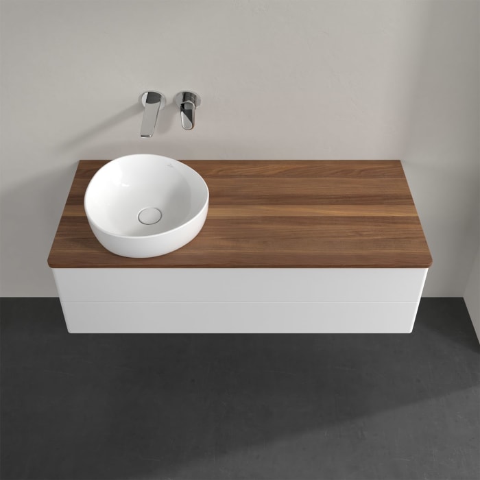 Villeroy & Boch Antao Waschbeckenunterschrank, 120 x 36 cm, 2 Auszüge mit LED-Licht, Front ohne Struktur, ohne Hahnloch, für Waschtisch links