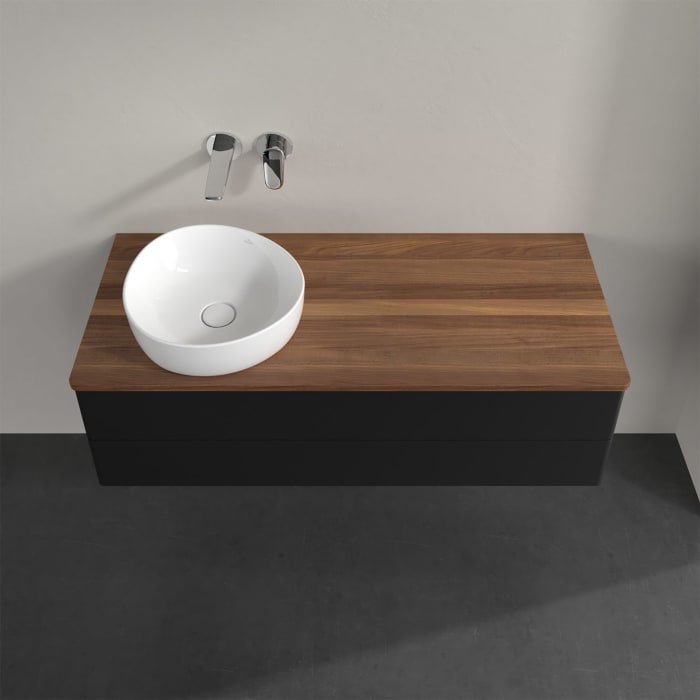 Villeroy & Boch Antao Waschbeckenunterschrank, 120 x 36 cm, 2 Auszüge mit LED-Licht, Front ohne Struktur, ohne Hahnloch, für Waschtisch links