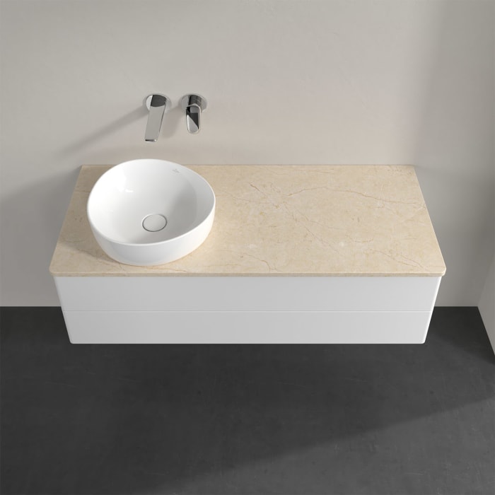 Villeroy & Boch Antao Waschbeckenunterschrank, 120 x 36 cm, 2 Auszüge mit LED-Licht, Front ohne Struktur, ohne Hahnloch, für Waschtisch links