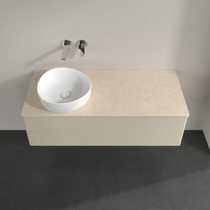 Villeroy & Boch Antao Waschbeckenunterschrank, 120 x 36 cm, 2 Auszüge mit LED-Licht, Front ohne Struktur, ohne Hahnloch, für Waschtisch links